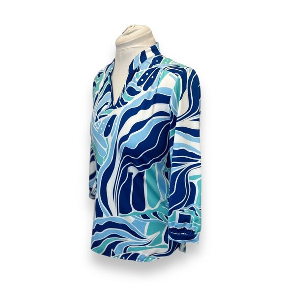 La Mer Luxe Womens Blue & White Abstract Pattern Blouse Size S - Picture 2 of 8